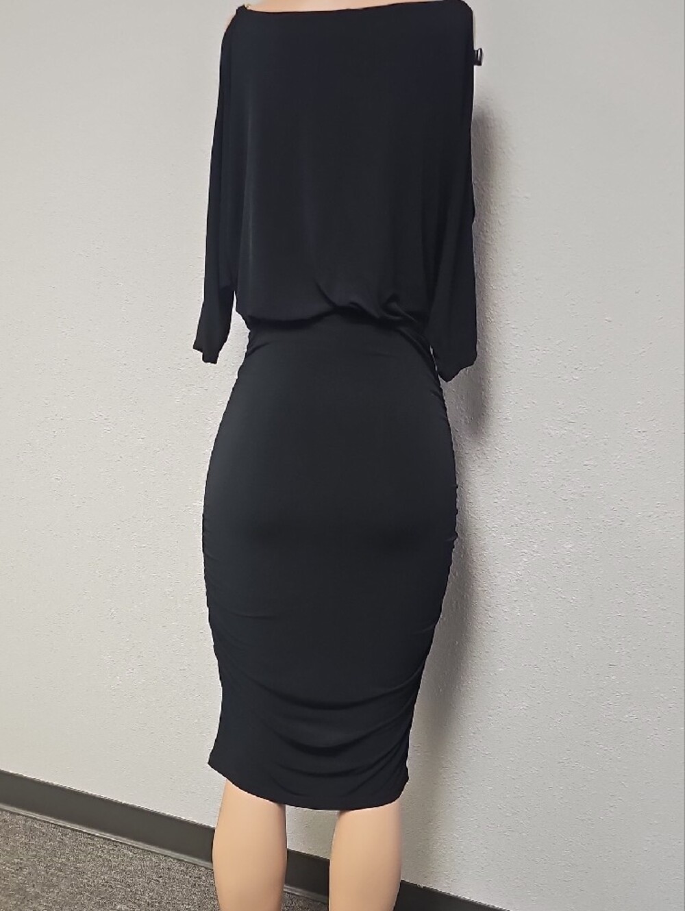 Miss Tina Black Ruched Midi Dress with Boat Neck - Picture 7 of 8